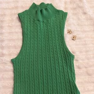 Cotton On Green Cable-Knit Sleeveless Mock Neck Top